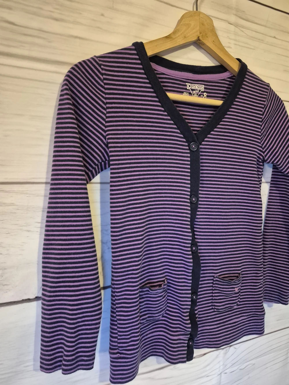 OshKosh B'gosh Y2K Purple and Navy Striped Button-Front Cotton Cardigan